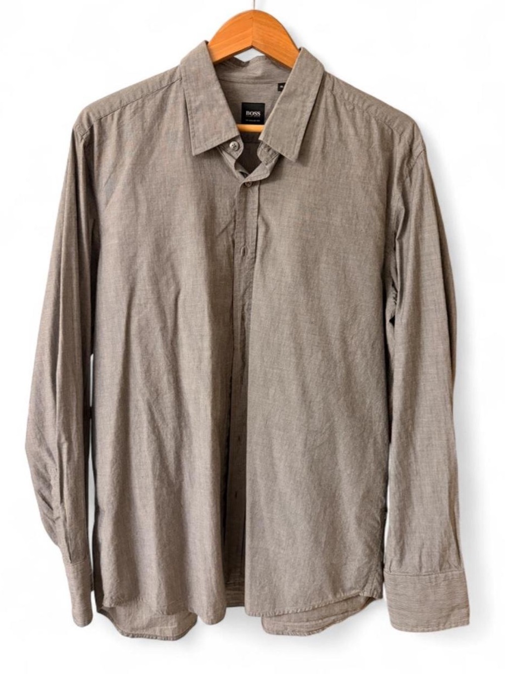 Men's Long-Sleeve Button Up Dress Shirt in Taupe Gray